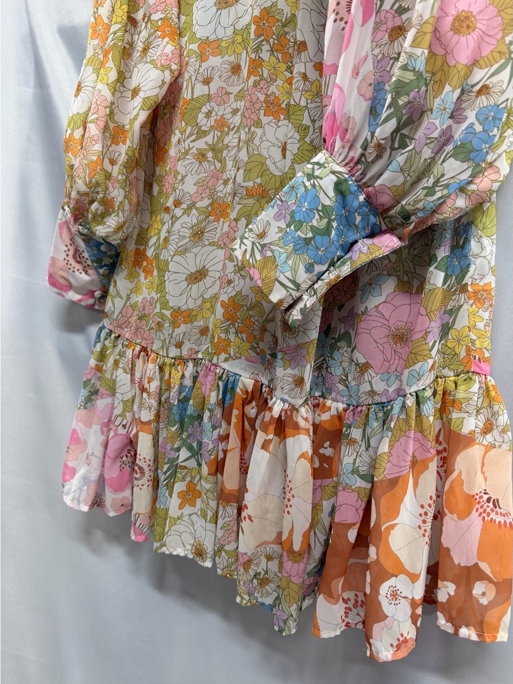 Pink Ripple Boho Tunic Dress Colorful Floral Pastel Patchwork Buttondown Medium - Picture 8 of 9